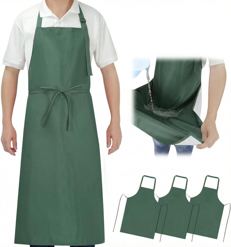 SHEOMERN 3-Layer Waterproof Apron - Pocket-Free Hygienic Design for Dishwashing & Dog Grooming - Lightweight Durable Protection for messy Kitchen Cooking, Baking, for Men & Women (3 Pack,Green) - Image 1